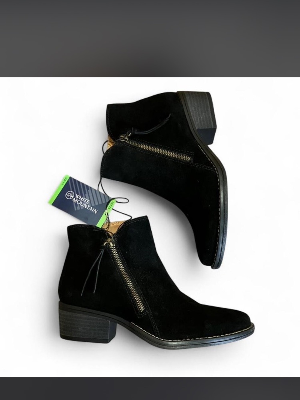 NWT White Mountain Women’s Black Suede Ankle Boots Size 7.5 with Zipper Detail - Picture 2 of 8